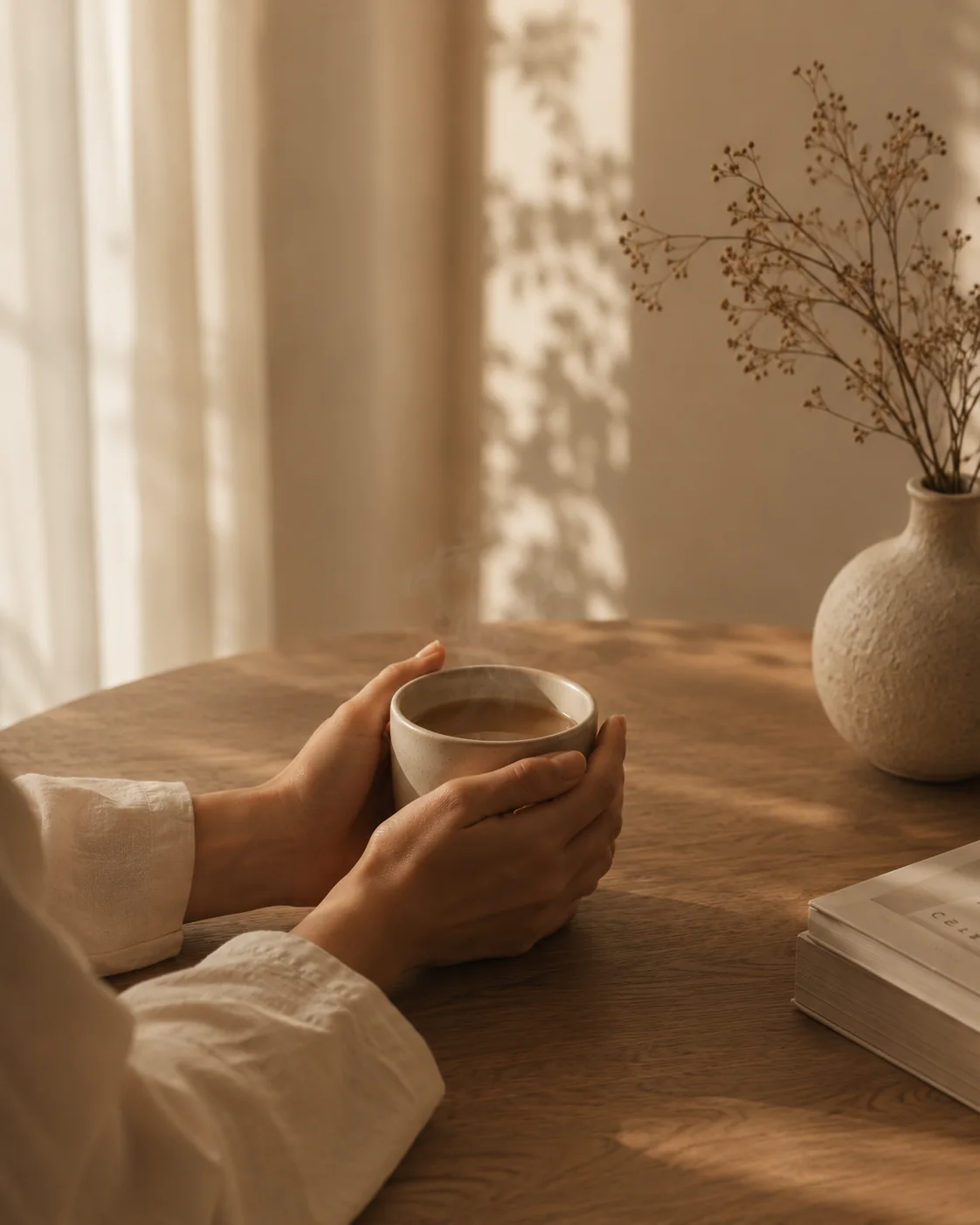 A slow afternoon with a book and a warm drink