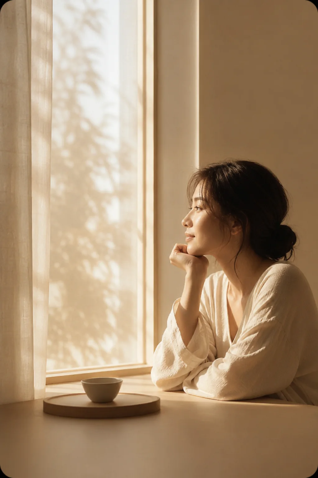 A member enjoying tea in the morning light